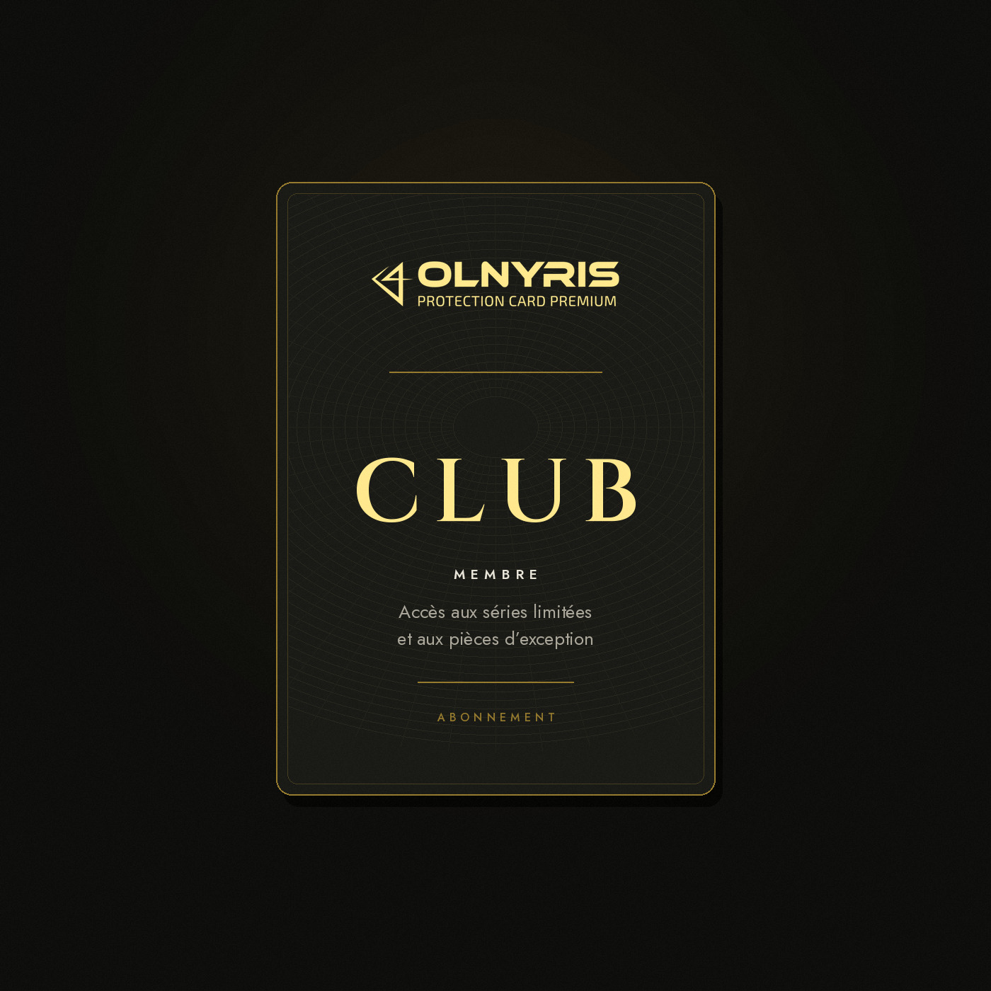 Carte de membre du Club Olnyris, doré sur noir
